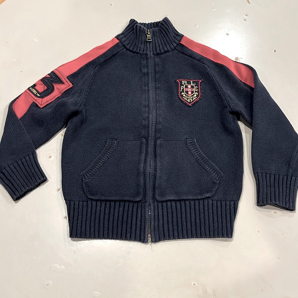 Polo Ralph Lauren Navy knitted zip up size 4/4T  100%Cotton preloved.